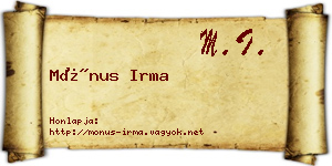 Mónus Irma névjegykártya