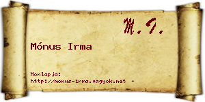 Mónus Irma névjegykártya
